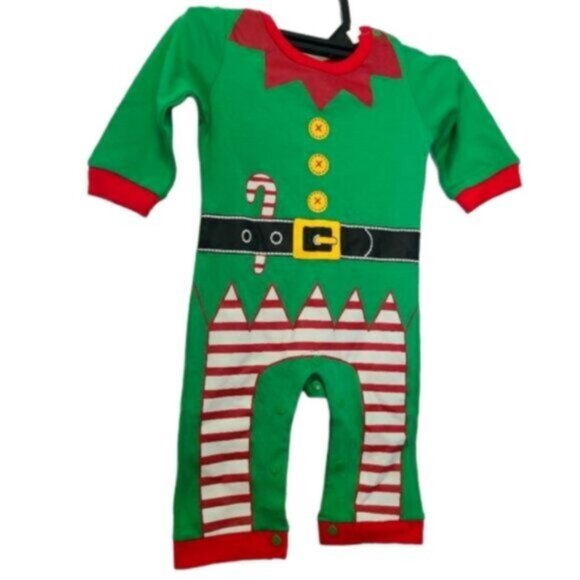 Festive Baby Boys 7-12 Month Elf Christmas Costume Outfit One Piece Jumpsuit - Picture 1 of 7